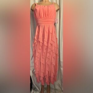 Rare Editions Ruffled Tiered Maxi Skirt Orange Pink